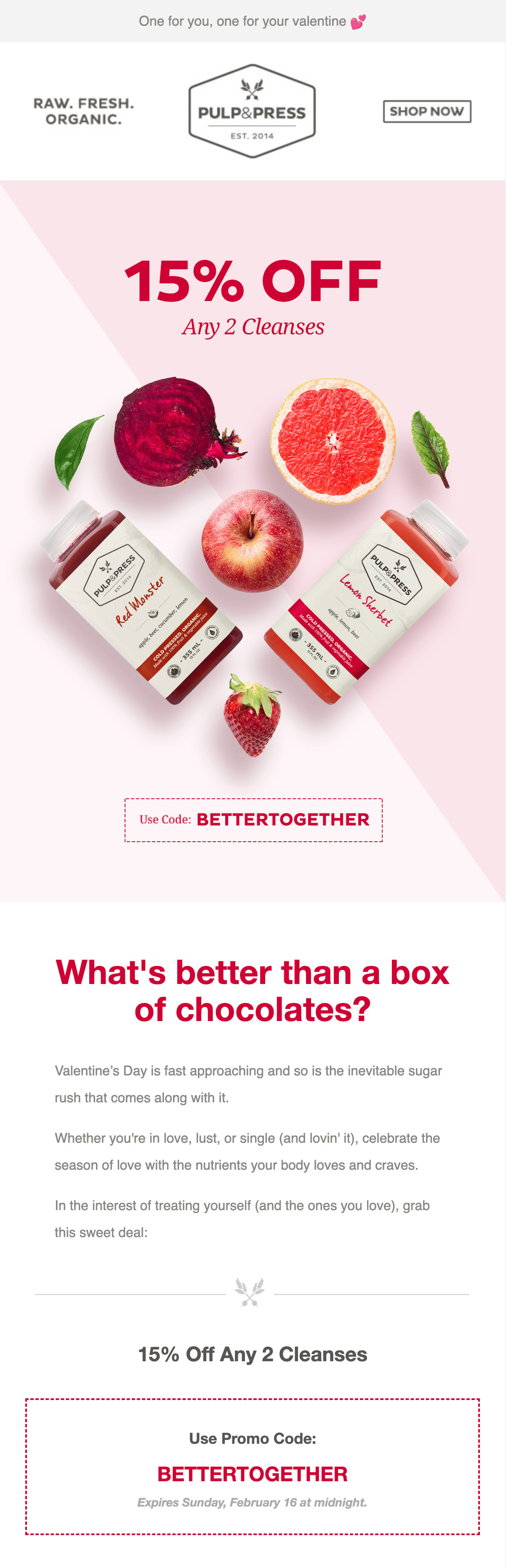 Pulp&Press's Valentine's Day newsletter
