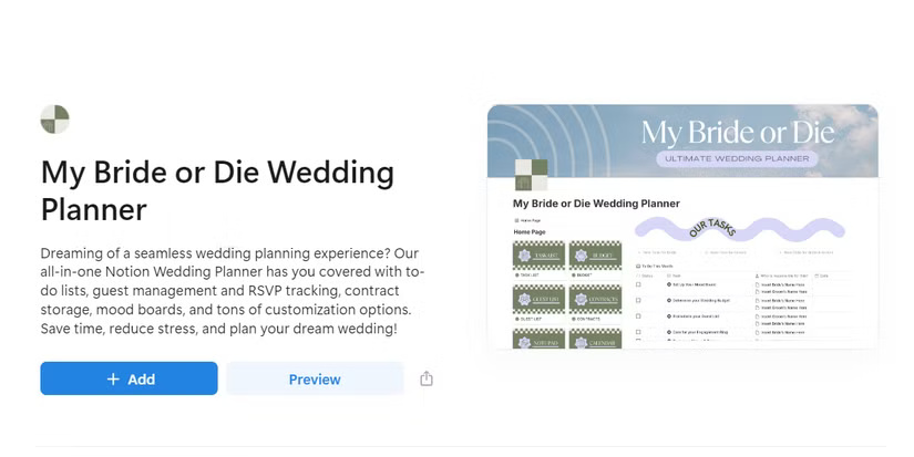 Wedding planning template in Notion.