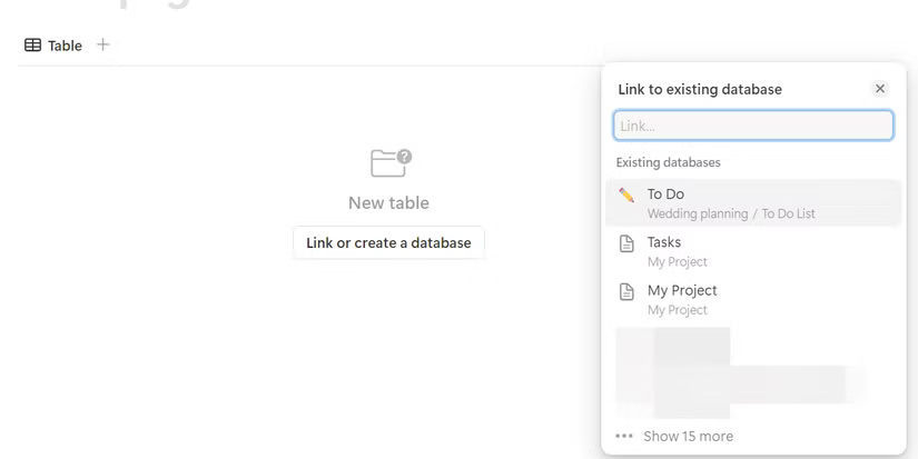 Select the linked database in Notion.