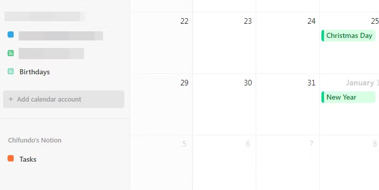 Option to add calendars to Notion Calendar.