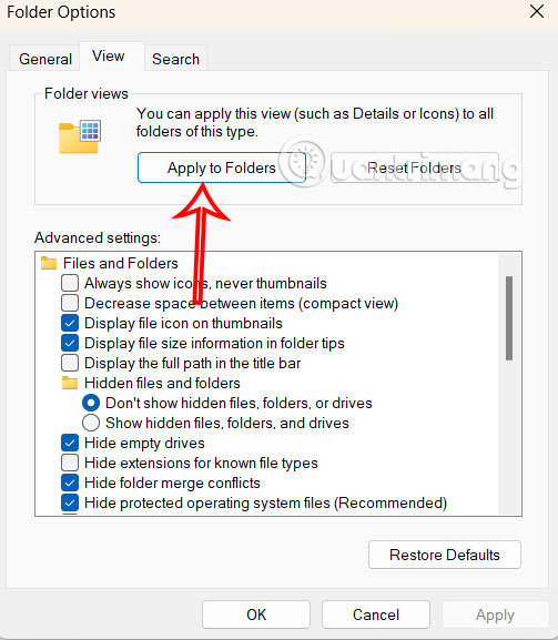 Áp dụng chế độ xem thư mục trong Windows