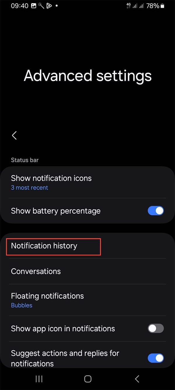 Notification history on Android