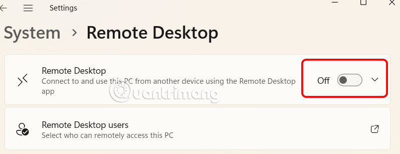 Tắt Remote Desktop Windows 11