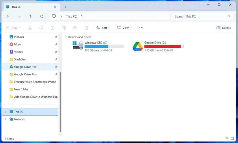 Google Drive in Windows 11 File Explorer