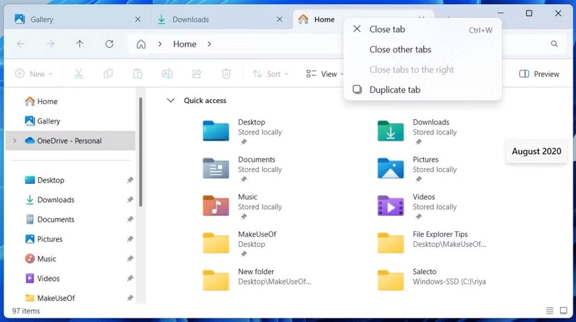 Windows 11 File Explorer displays tabs