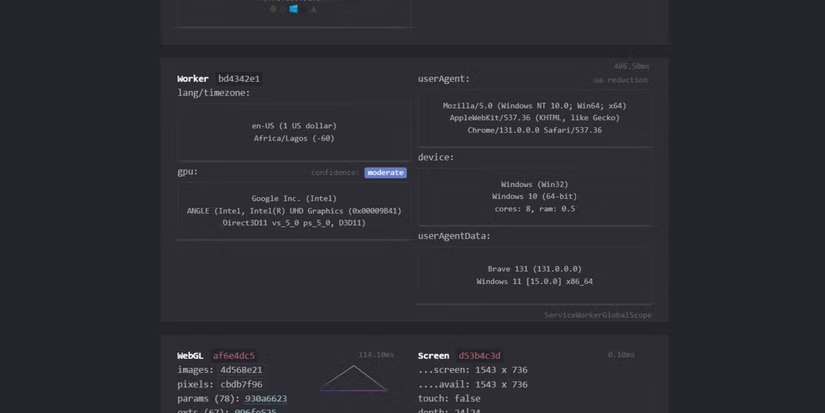 CreepJS site about Brave's private Tor mode