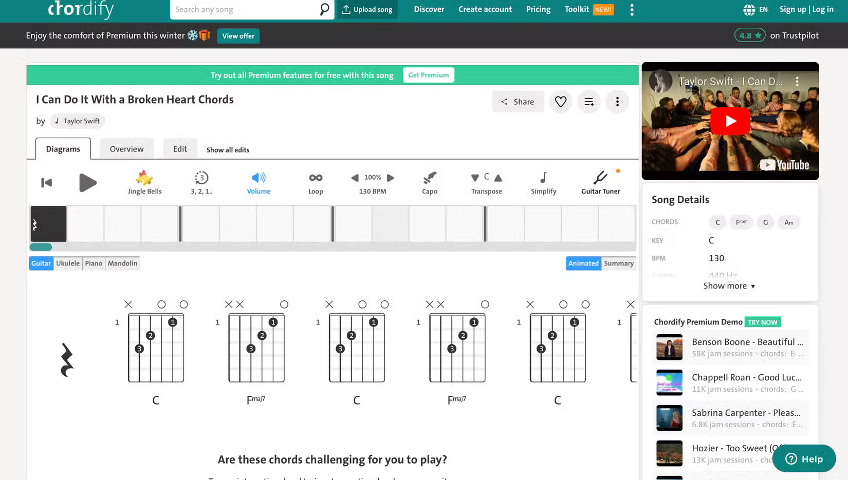 Chordify chords for I Can Do It With A Broken Heart by Taylor Swift