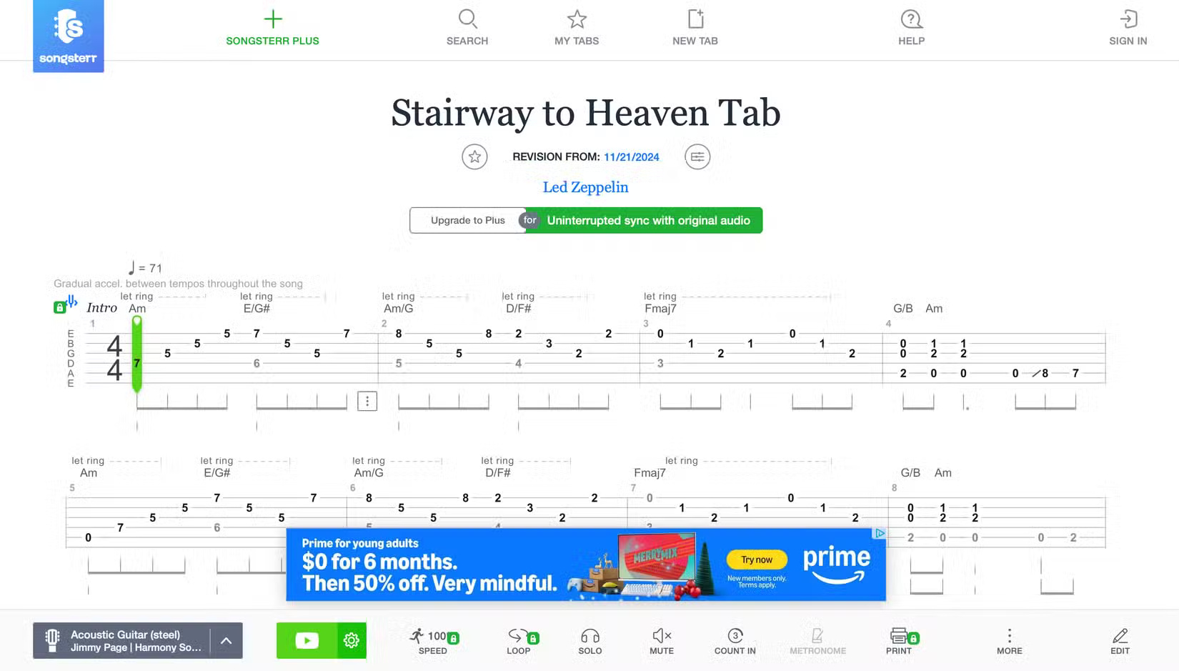 Stairway to Heaven tab on Songster