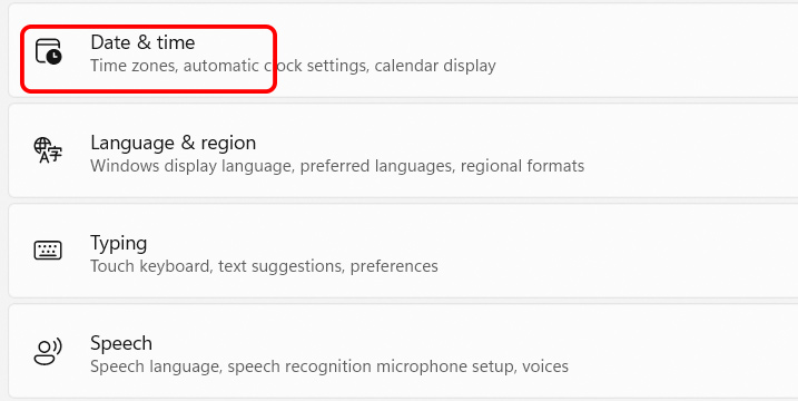 Adjust time on Windows 11