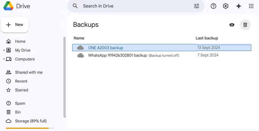 Delete phone backups from Google Drive