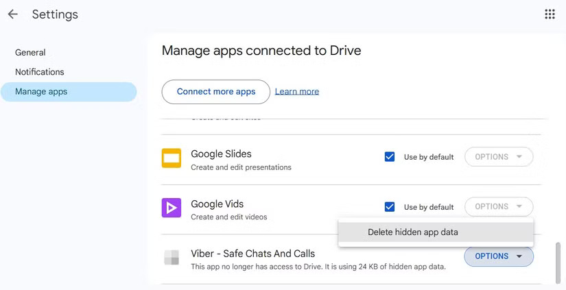 Delete application data stored in Google Drive