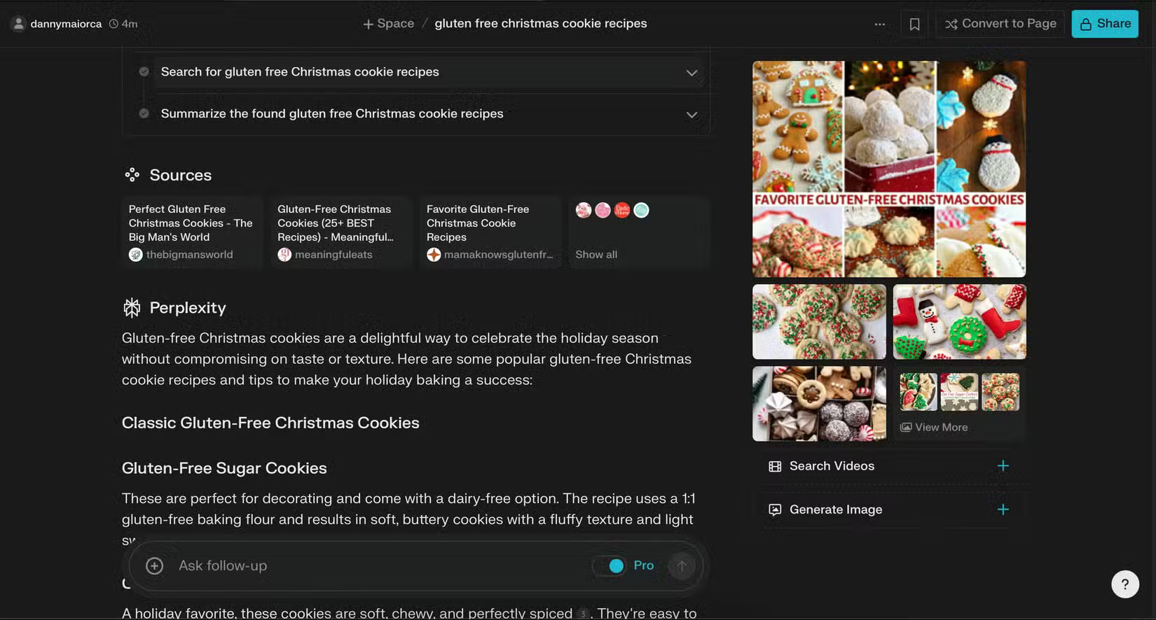 Search for cookie recipes in Perplexity