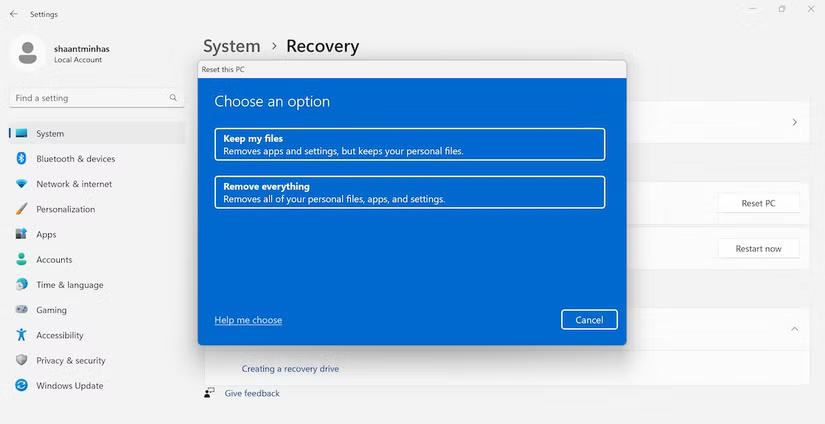 Restore factory settings on Windows