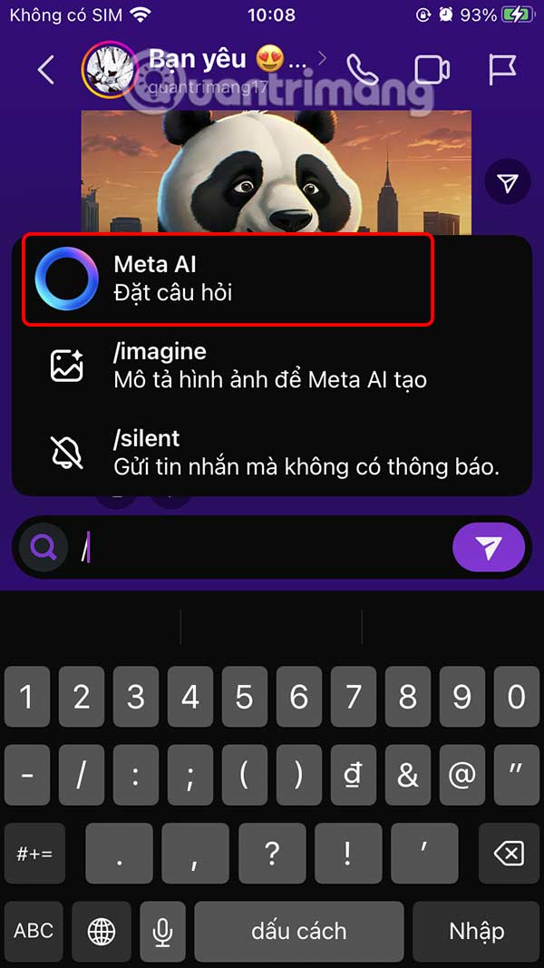 Chọn Meta AI trong đoạn chat Instagram