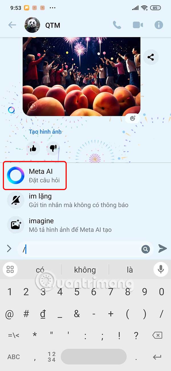 Chọn Meta AI trong đoạn chat
