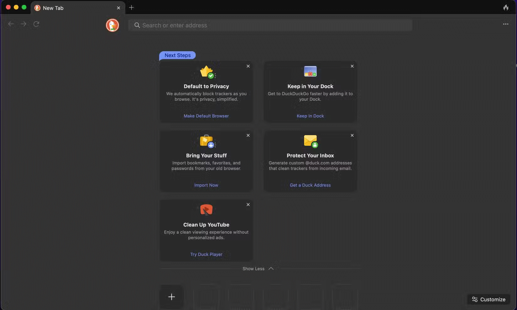 New tab of DuckDuckGo private browser