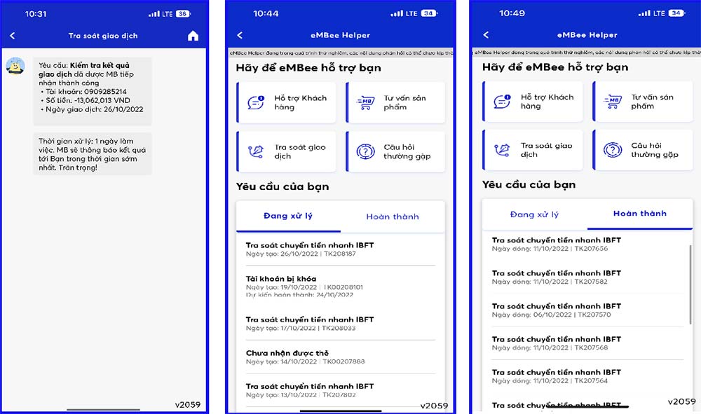 Sử dụng eMBee Helper tra cứu lịch sử giao dịch 