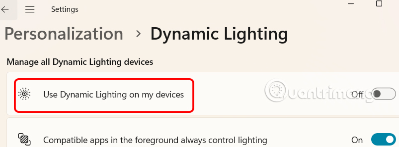 Bật Dynamic Lighting Win 11