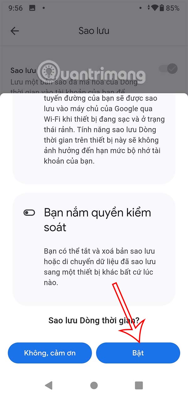 Sao lưu dữ liệu dòng thời gian Google Maps