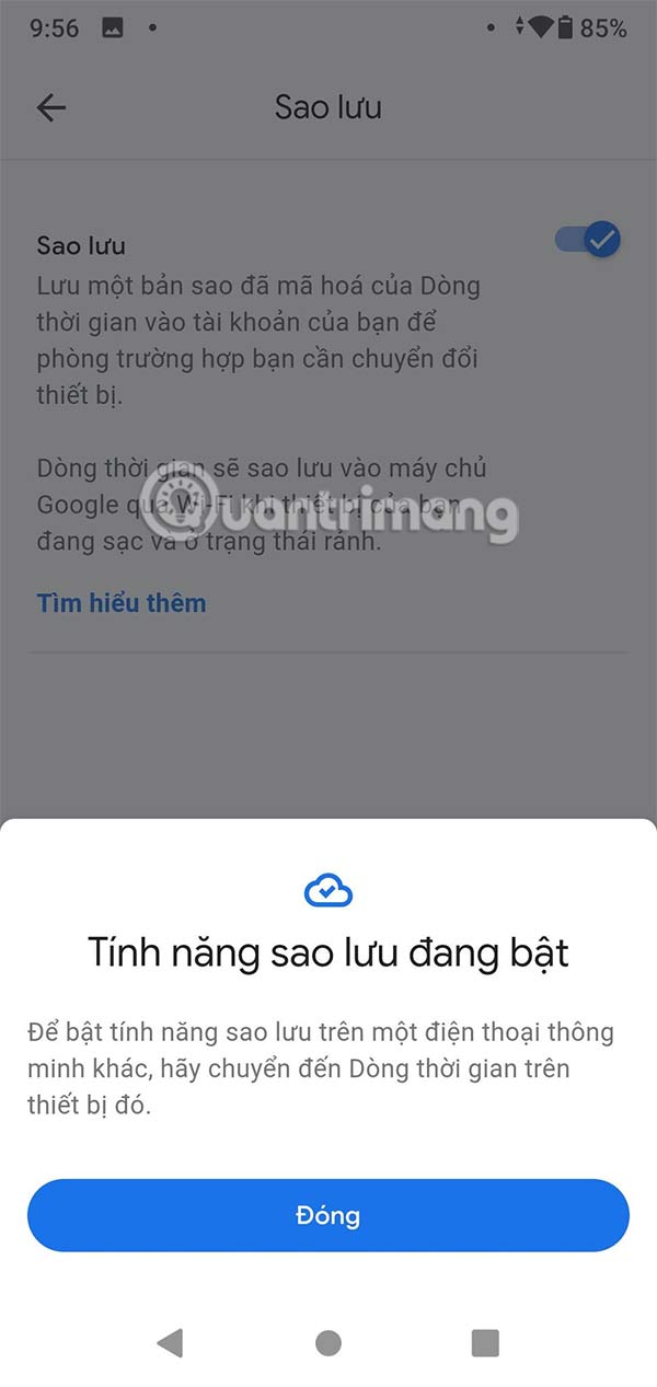 Kích hoạt sao lưu dòng thời gian Google Maps