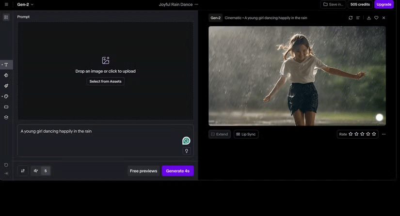 Runway's dashboard shows how to create a video from text