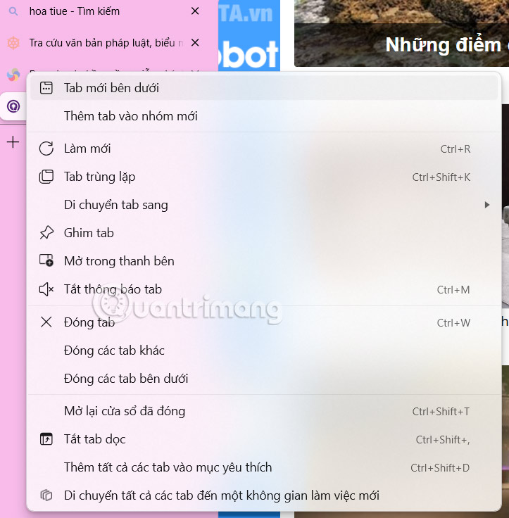 Tùy chọn tab mở trên Microsoft Edge