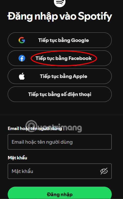 Sign in to Spotify with Facebook