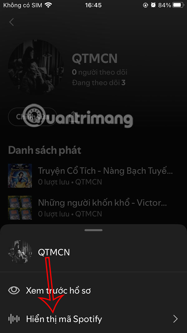 Hiển thị mã Spotify