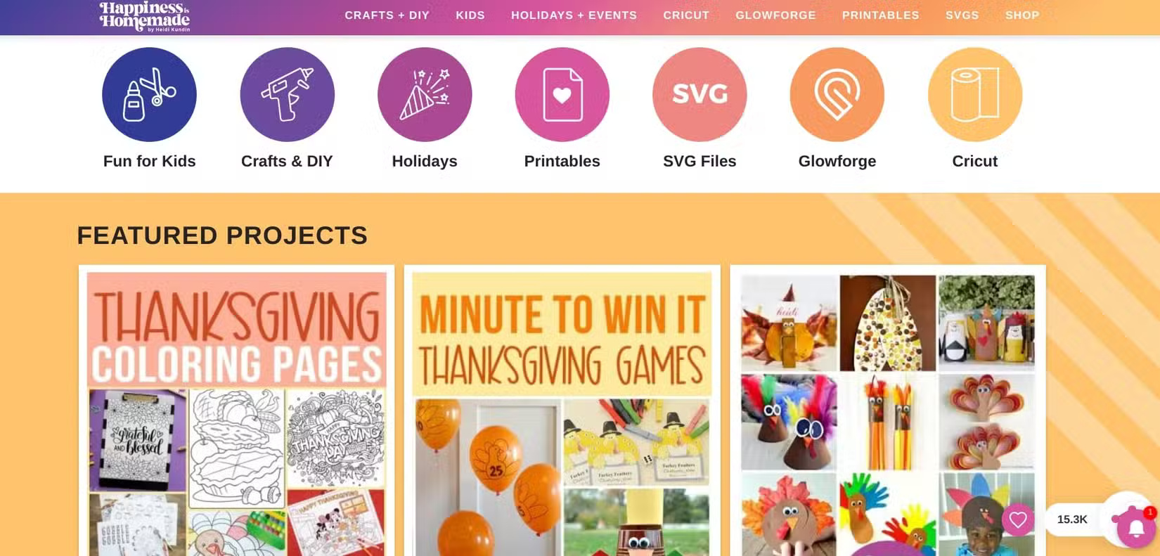 Happiness is homemade's home page with Thanksgiving crafts