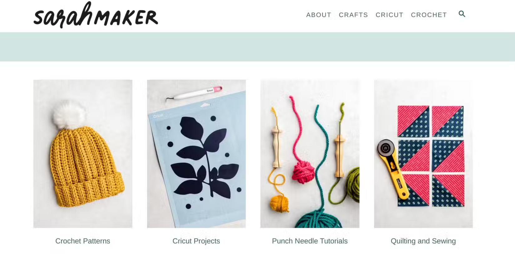 Sarah Maker's home page with handmade products