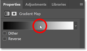 Click the gradient in the Properties panel to open Photoshop's Gradient Editor