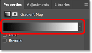 Photoshop's Properties panel displays the gradient being used by the Gradient Map.