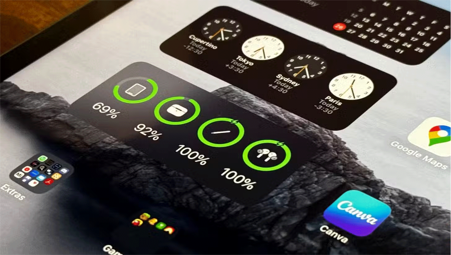 iPad battery widget shows battery percentage