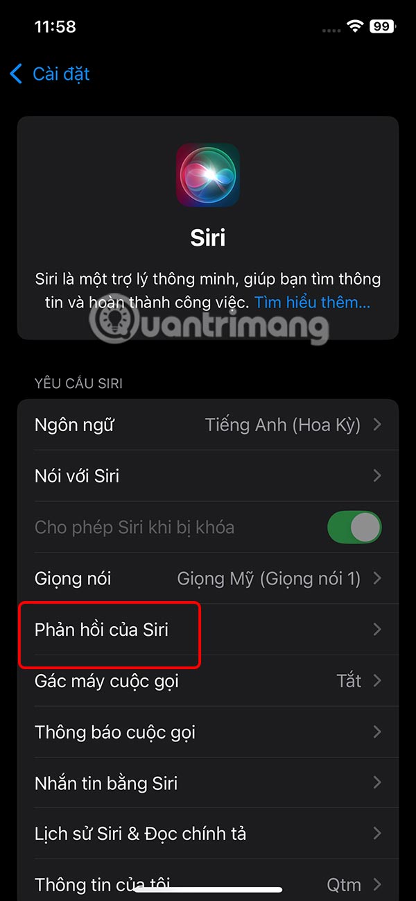 Phản hồi của Siri