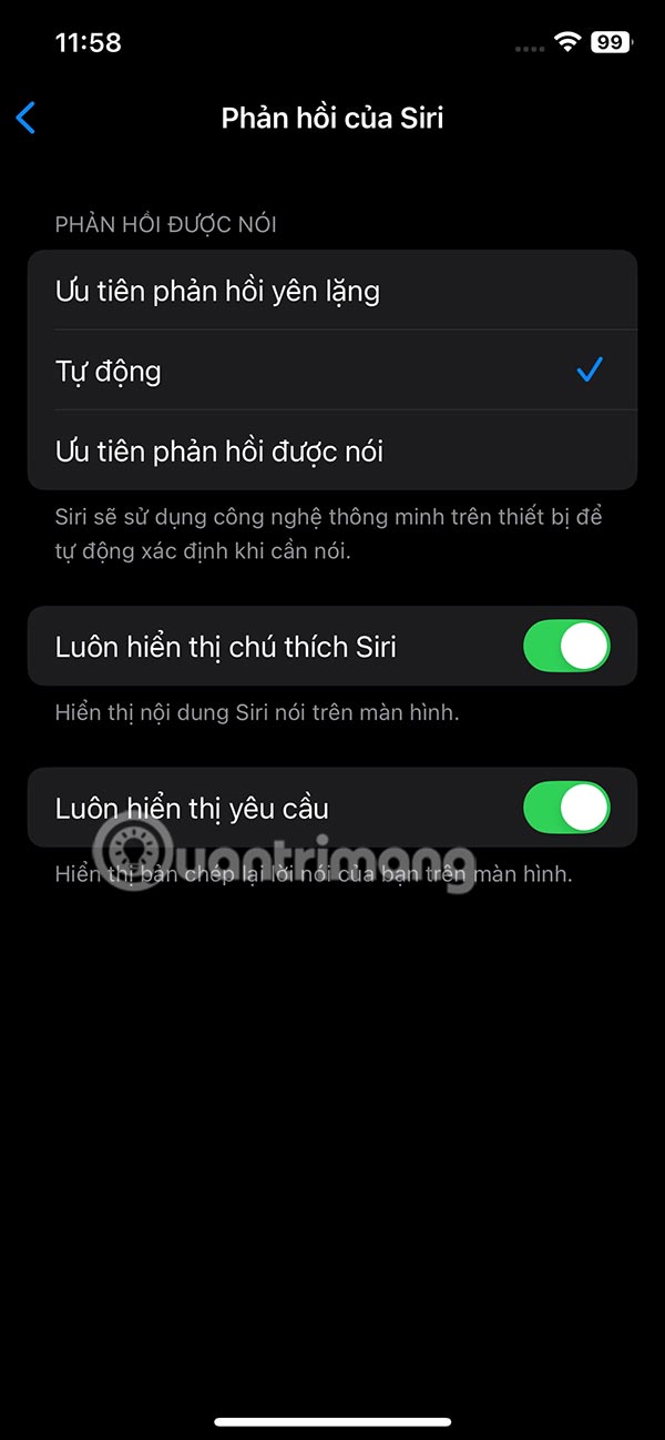 Kích hoạt phản hồi Siri