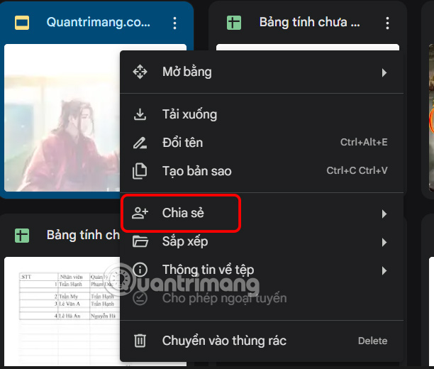 Sharing mode in Google Drive