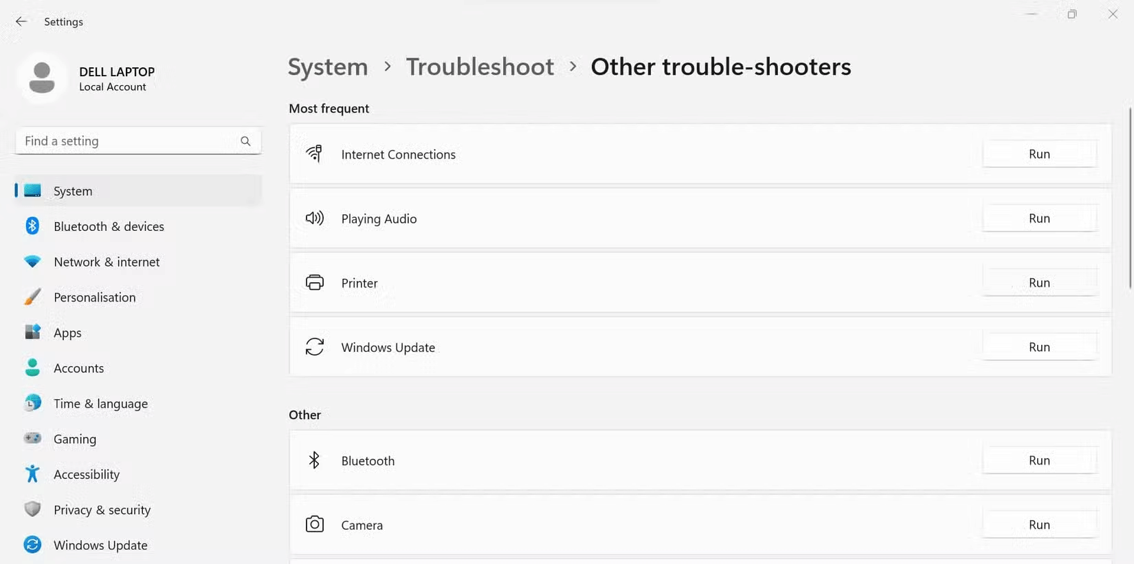 Run the printer troubleshooter in the Windows Settings app