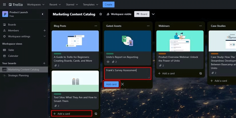 Thêm thẻ mới trên Trello