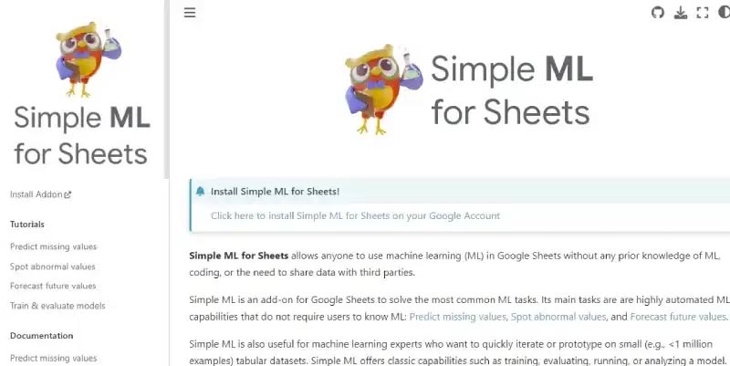 Simple ML for Sheets