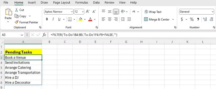 Use the FILTER function with Checkbox in Excel