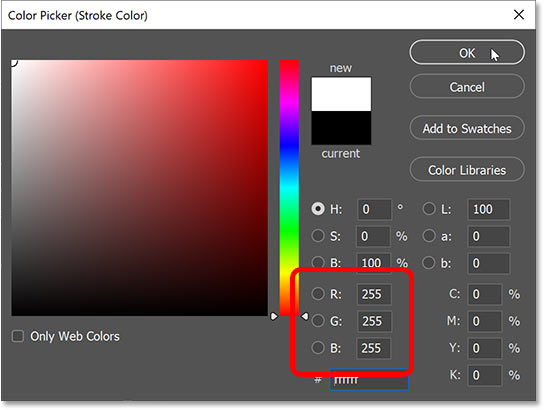 Chọn màu trắng từ Color Picker.