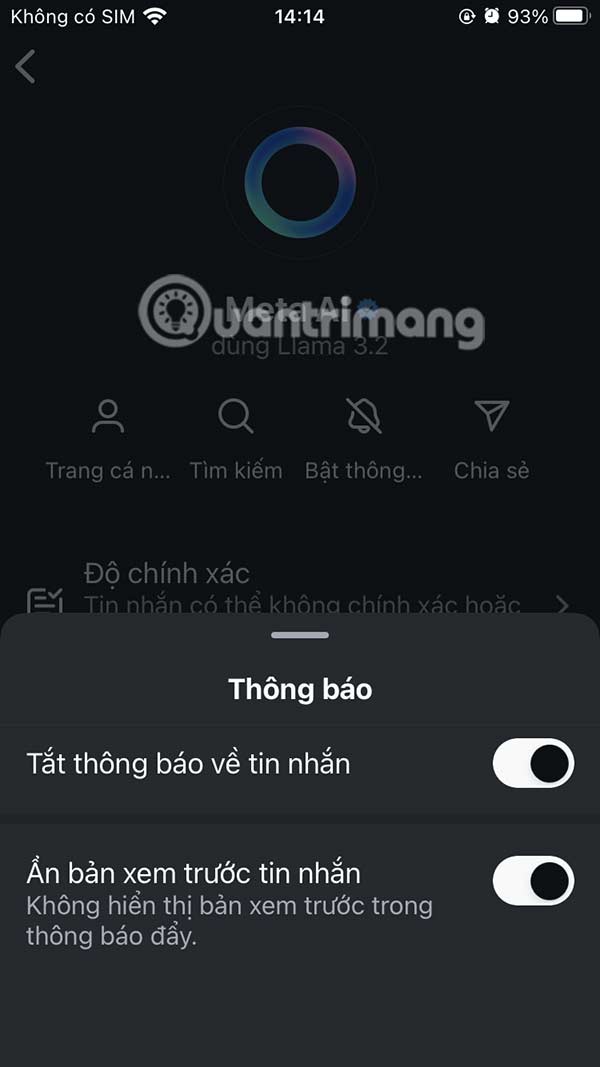 Ẩn tin xem trước Meta AI