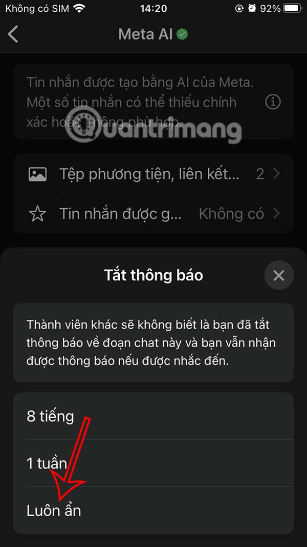 Ẩn thông báo Meta AI