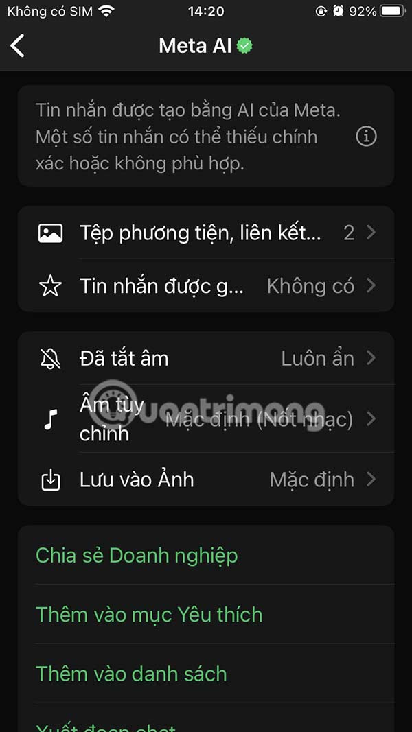 Luôn ẩn thông báo Meta AI WhatsApp