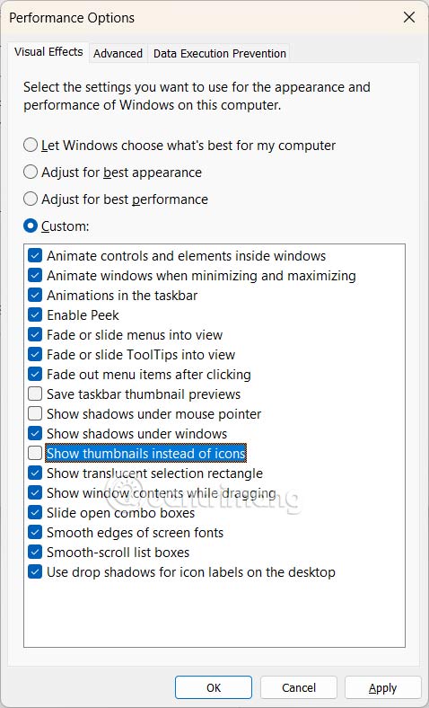 Tắt thumbnail File Explorer Windows 11