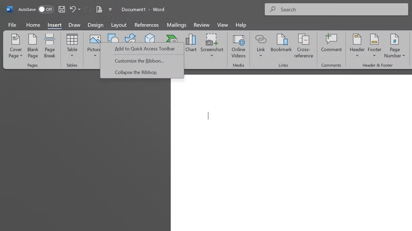 Menu lệnh trong ribbon Microsoft Word
