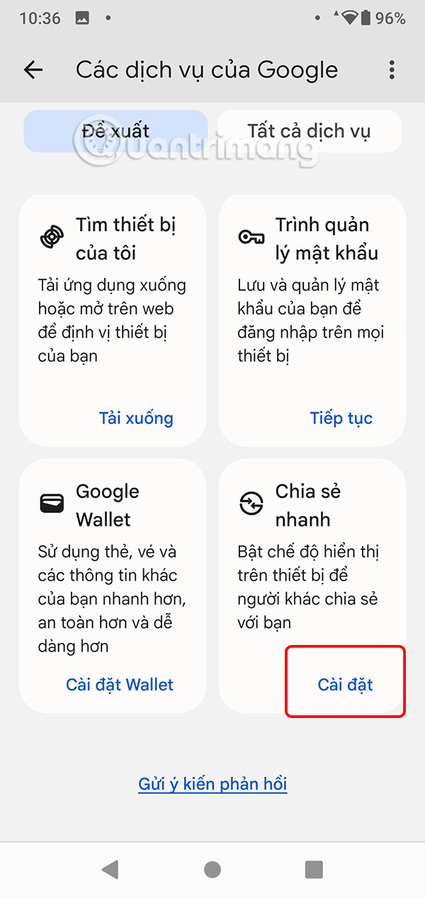 Chia sẻ nhanh trên Android