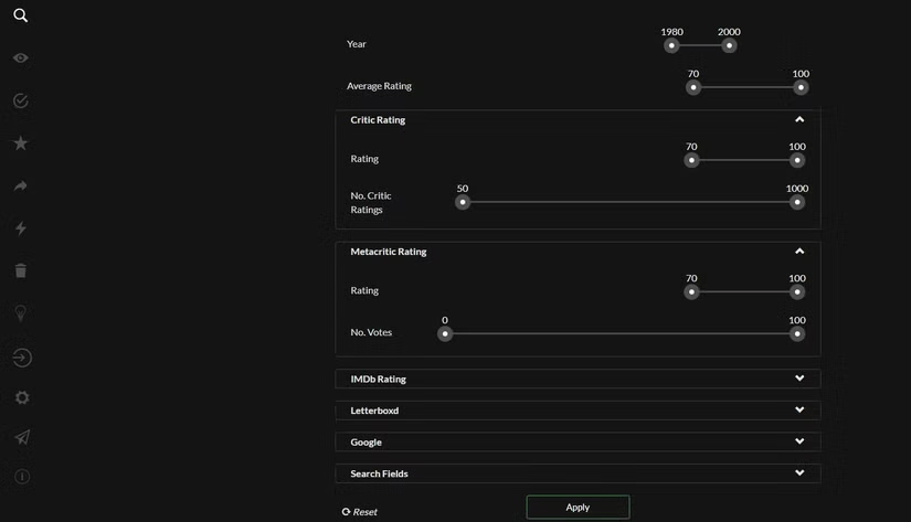 Apply filters to Flick Metrix searches