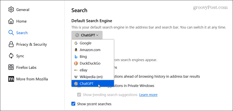 Set Firefox default ChatGPT search engine