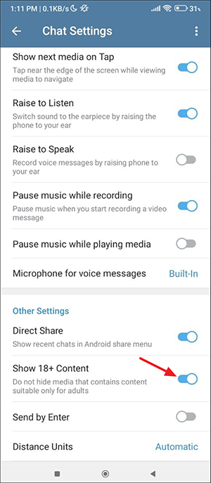 Turn off sensitive Telegram content
